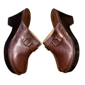 Born Women’s Leather Platform Clogs Mules Buckle Brown 9 Chunky Boho‎ Comfort
